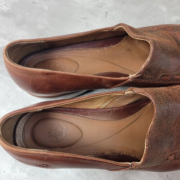 Ariat Womens Size 9.5 Clog Shoe Carmel Brown Slip On Leather Wedge - Picture 8 of 14